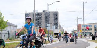Bike Month 2025 is a great time to get out and enjoy Peterborough by bike. Jump on a trail or enjoy a roll down the bicycle priority section of Bethune Street, pictured here, which spans from McDonnel to Townsend streets. (Photo: Lili Paradi)