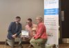 Globally, communities, countries and businesses are committing to necessary net zero emissions reduction by 2050 or sooner. At GreenUP Green Economy Peterborough's 2025 Leadership in Sustainability Awards on June 12, Engage Engineering joined Peterborough-area leaders Woodleigh Farms, Unity Design Studio, and Wild Rock Outfitters in committing to following the global lead. Many of these businesses are already carbon neutral through recent reductions and the purchasing of offsets. Pictured here is Paul Hurley of Engage Engineering, which received recognition for their recent commitment to become Net Zero. (Photo: Hayley Goodchild / GreenUP)