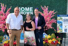 "HomeGrown: A Habitat Vineyard Party Fundraiser" on June 7, 2025 at Rolling Grape Vineyards in Bailieboro raised $24,000 for Habitat for Humanity Peterborough & Kawartha Region (Habitat PKR). Pictured is event host Neil Morton of Cormor Inc. with Habitat PKR CEO Susan Zambonin and her husband and Habitat PKR procurement manager Mario Zambonin. (Photo courtesy of Habitat PKR)