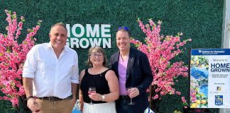 "HomeGrown: A Habitat Vineyard Party Fundraiser" on June 7, 2025 at Rolling Grape Vineyards in Bailieboro raised $24,000 for Habitat for Humanity Peterborough & Kawartha Region (Habitat PKR). Pictured is event host Neil Morton of Cormor Inc. with Habitat PKR CEO Susan Zambonin and her husband and Habitat PKR procurement manager Mario Zambonin. (Photo courtesy of Habitat PKR)