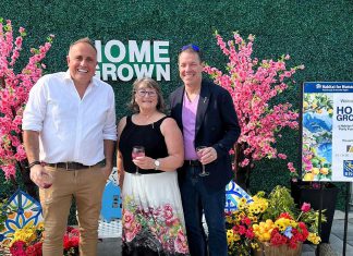 "HomeGrown: A Habitat Vineyard Party Fundraiser" on June 7, 2025 at Rolling Grape Vineyards in Bailieboro raised $24,000 for Habitat for Humanity Peterborough & Kawartha Region (Habitat PKR). Pictured is event host Neil Morton of Cormor Inc. with Habitat PKR CEO Susan Zambonin and her husband and Habitat PKR procurement manager Mario Zambonin. (Photo courtesy of Habitat PKR)