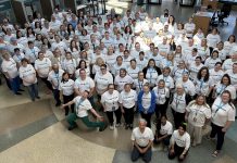 Team members of Ross Memorial Hospital (RMH) and the RMH Foundation gathered in the Lindsay hospital's main lobby in support of the $25-million "We Are The Ross" capital campaign, which was officially launched on June 19, 2025. (Photo: RMH Foundation)