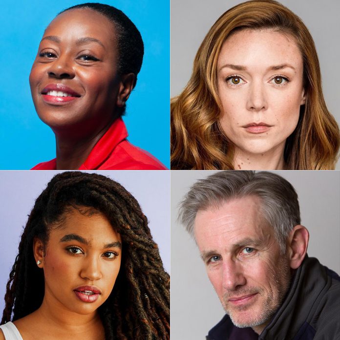 Along with Cameron Grant, the New Stages' staged reading of "Serving Elizabeth" stars (left to right, top and bottom) Ordena Stephens-Thompson, Katherine Cullen, Chelsea Russell, and Robert Dodds, Katherine Cullen, Chelsea Russell, and Robert Dodds. Each actor portrays a role in thw play's two timelines, on taking place in 1952 and the other in 2015. (kawarthaNOW collage of supplied photos)