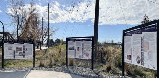 Installed in 2019, these three interpretive panels are part of the Nogojiwanong Project in Millennium Park in downtown Peterborough. On June 3, 2025, the panels were defaced with graffiti that included racist remarks, which community members quickly removed. The City of Peterborough will be hosting an in-person healing circle at the site from 2 to 4 p.m. on Tuesday, June 17, along with a virtual healing circle. (Photo: City of Peterborough)