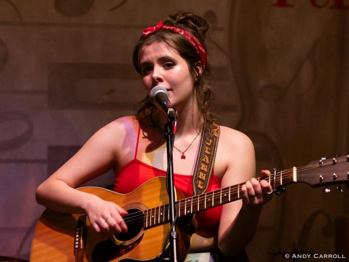 The Peterborough Folk Festival's 2025 Emerging Artist Award winner Jeanne Truax performing at the Black Horse Pub in downtown Peterborough in February 2025. As the festival's Emerging Artist, Truax will receive the new $1,000 Lynn Morris Memorial Award from the Peterborough Musicians Benevolent Association (PMBA), named in honour of a fervent local music fan who donated $50,000 to PMBA just before she passed away in February 2025 after a lengthy battle with cancer. (Photo: Andy Carroll)
