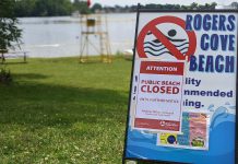 Peterborough Public Health closed beaches at Rogers Cove and Beavermead Park in Peterborough on July 14, 2023 due to possibly harmful blue-green algae blooms. The health unit has announced it will resume weekday testing of the beach's water quality as of June 12, 2025, reversing an earlier decision to stop testing. (Photo: Bruce Head / kawarthaNOW)