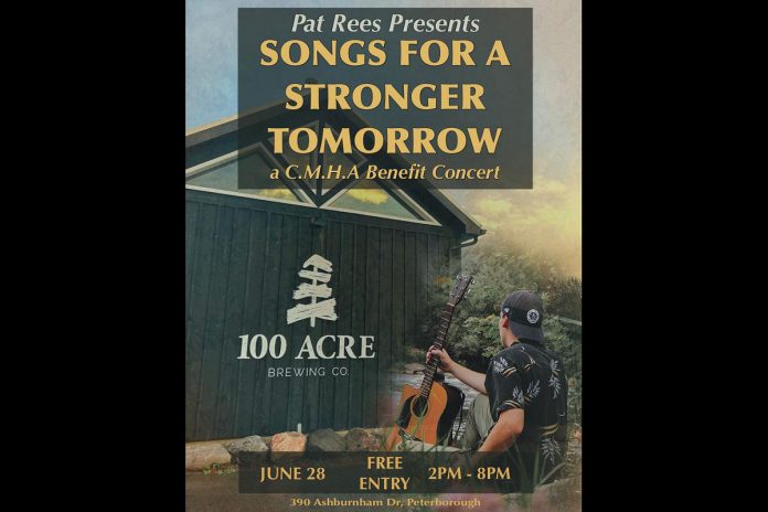 Peterborough native Pat Rees, a singer-songwriter now based in Ottawa, has organized the "Songs For A Stronger Tomorrow" benefit concert for addiction and mental health services provided by the Canadian Mental Health Association (CMHA) Haliburton, Kawartha, Pine Ridge on June 28, 2025 at 100 Acre Brewing Co. in Peterborough. Admission to the all-ages event is free, but donations on a pay-what-you-can basis will be gratefully accepted. A silent auction will also help raise money for the cause, with games and food also being made available. (Photo: Pat Rees website)
