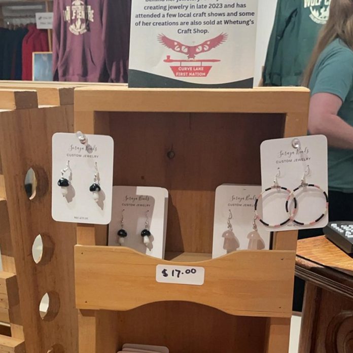 The Haliburton Wolf Centre sells Soraya Beads jewellery, including necklaces, bracelets, and earrings that are handmade by 19-year-old Curve Lake First Nation artist Soraya Whetung. She was inspired to teach herself to bead because she has always been creative and because of the importance of beading to her Curve Lake First Nation community. (Photo courtesy of Soraya Whetung)