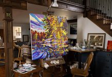 A work by visual artist Paul Nabuurs in his home studio, a recently renovated church building at 1580 English Line North in Douro-Dummer north of Warsaw. Nabuurs' studio is Tour Stop 34 of the 41st annual Kawartha Autumn Studio Tour presented by the Art Gallery of Peterborough and taking place across Peterborough and the Kawarthas on September 27 and 28, 2025. (Photo: Zach Ward)