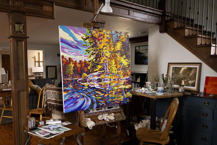 A work by visual artist Paul Nabuurs in his home studio, a recently renovated church building at 1580 English Line North in Douro-Dummer north of Warsaw. Nabuurs' studio is Tour Stop 34 of the 41st annual Kawartha Autumn Studio Tour presented by the Art Gallery of Peterborough and taking place across Peterborough and the Kawarthas on September 27 and 28, 2025. (Photo: Zach Ward)