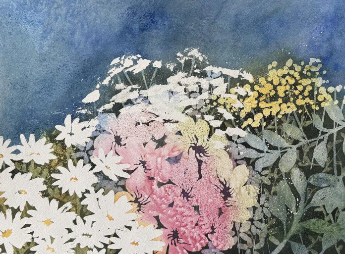 "Spring Gardens" by Cydnee Hosker (watercolour on paper, 2024), a Peterborough watercolour painter and mixed media artist new to the Kawartha Autumn Studio Tour on September 27 and 28, 2025. Hosker's studio, located at Watson & Lou in downtown Peterborough, is Tour Stop 6. (Photo courtesy of Art Gallery of Peterborough)