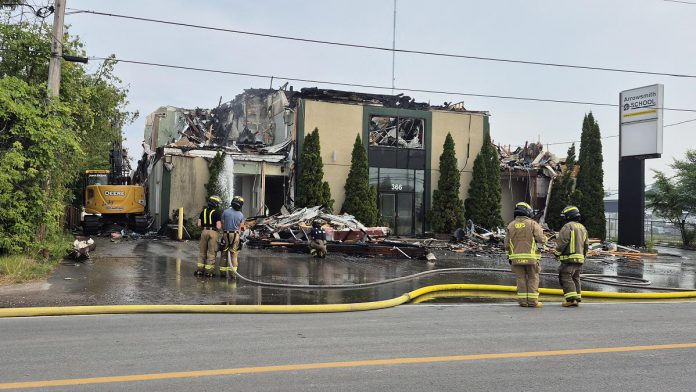 The Arrowsmith School building at 366 Parkhill Avenue East in Peterborough was extensively damaged by a fire in the early morning of July 14, 2025. (Photo: David Horwood)