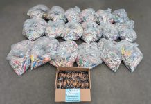 Clean Up Peterborough's month-long Writing Instrument Challenge in June collected 26,772 used writing instruments, filling 18 bags and one box, which represents 158.11 kilograms of waste that will be diverted from landfills and instead recycled into new plastic products through TerraCycle's specialized program. (Photo: Steve Paul / Clean Up Peterborough)