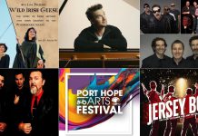 encoreNOW for July 28, 2025 features (from left to right, top and bottom) "Wild Irish Geese" at 4th Line Theatre in Millbrook, Michael Kaeshammer at Westben in Campbellford, Irish Week at Peterborough Musicfest (Acrobat - The U2 Tribute Band, Mudmen with Irish Millie, and The Celtic Tenors), Big Sugar at The Grove Theatre in Fenelon Falls, the Port Hope Arts Festival, and "Jersey Boys" at Bancroft Village Playhouse. (kawarthaNOW collage)