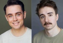 Jack Copland and Calvin Rea star in dual roles as two competing comic double acts in Globus Theatre's production of "The Comeback" by Ben Ashenden and Alex Owen, a U.K. comedy writing and acting duo. The Canadian premiere of the hit comedy runs for 11 performances in Bobcaygeon from July 30 to August 9, 2025. (kawarthaNOW collage of supplied photos)
