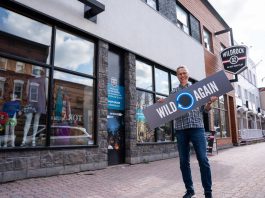 Rob Arkell, mission leader of Wild Rock Outfitters' initiative, stands outside the downtown Peterborough outdoor retailer to promote the trade-in and resale program. A business member of GreenUP's Green Economy Peterborough, Wild Rock is embracing the concept of a circular economy. (Photo: Jeff Faulds / Wild Rock Outfitters)
