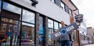 Rob Arkell, mission leader of Wild Rock Outfitters' initiative, stands outside the downtown Peterborough outdoor retailer to promote the trade-in and resale program. A business member of GreenUP's Green Economy Peterborough, Wild Rock is embracing the concept of a circular economy. (Photo: Jeff Faulds / Wild Rock Outfitters)