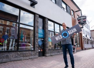 Rob Arkell, mission leader of Wild Rock Outfitters' initiative, stands outside the downtown Peterborough outdoor retailer to promote the trade-in and resale program. A business member of GreenUP's Green Economy Peterborough, Wild Rock is embracing the concept of a circular economy. (Photo: Jeff Faulds / Wild Rock Outfitters)