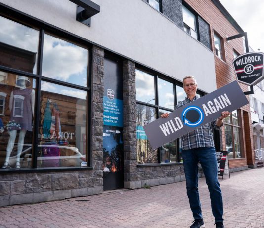 Rob Arkell, mission leader of Wild Rock Outfitters' initiative, stands outside the downtown Peterborough outdoor retailer to promote the trade-in and resale program. A business member of GreenUP's Green Economy Peterborough, Wild Rock is embracing the concept of a circular economy. (Photo: Jeff Faulds / Wild Rock Outfitters)