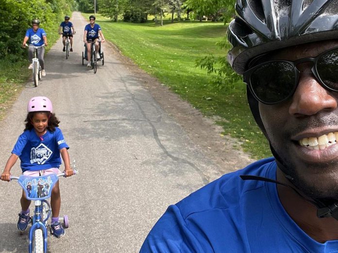 Trent Health in Motion co-owners Michael Williams and Reanna Montopoli cycling with their family and colleagues during a cycling event in June. The Peterborough health and wellness clinic has sponsored the GreenUP 2025 Summer Ride Club's grand prize with a $500 gift card to any local bike shop. (Photo: Micheal Williams / Trent Health in Motion) Trent Health in Motion co-owners Michael Williams and Reanna Montopoli cycling with their family and colleagues during a cycling event in June. The Peterborough health and wellness clinic has sponsored the GreenUP 2025 Summer Ride Club's grand prize with a $500 gift card to any local bike shop. (Photo: Micheal Williams / Trent Health in Motion)