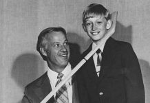 An 11-year-old Wayne Gretzky with Gordie Howe at a "Great Men of Sports" dinner at the Kiwanis Club in Brantford, Ontario, in 1972. Gretsky is one of 87 past participants in the Peterborough Liftlock Atom Hockey Tournament who went on to play for the National Hockey League. (Photo: Brantford Expositor/Post Media)