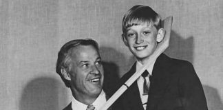 An 11-year-old Wayne Gretzky with Gordie Howe at a "Great Men of Sports" dinner at the Kiwanis Club in Brantford, Ontario, in 1972. Gretsky is one of 87 past participants in the Peterborough Liftlock Atom Hockey Tournament who went on to play for the National Hockey League. (Photo: Brantford Expositor/Post Media)
