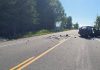 Five people were injured after two passenger vehicles and a motorcycle collided on Highway 28 just east of Bancroft on July 23, 2025. (Photo: Bancroft OPP)