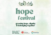 With support from the United Way Peterborough & District and Peterborough Public Health, the Basic Income Peterborough Network is hosting the "Hope Festival" on Saturday, July 26 from 12:30 to 4:30 p.m. at Millennium Park on Water Street in Peterborough. (Graphic: Basic Income Peterborough Network)