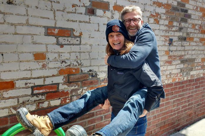 Tamara Bick and Drew Antzis in 2017 when they brought their web series "Settle This Thing" live to the stage at The Theatre On King in downtown Peterborough. (Photo: Sam Tweedle / kawarthaNOW)