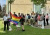 Kawartha Lakes Mayor Doug Elmslie (far left) participates in the raising of the Pride flag at Kawartha Lakes City Hall in Lindsay on July 8, 2024. Kawartha Lakes Pride kicks off its 10th anniversary Pride Week in 2025 with a flag-raising ceremony on Monday, July 7 at 10 a.m., with the week's celebrations concluding on Saturday in Lindsay with Pride in the Park in Victoria Park followed by a Pride After Dark party at The Wings World. (Photo: Kawartha Lakes Pride)