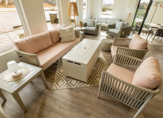 The three-piece Lineas sofa and club chairs from Vancouver-based and family-owned Ratana are among the outdoor furniture that will be on sale up to 75 per cent off during Shop The Lake's Warehouse Clearance Sale. Running from August 8 to 10, 2025, the largest sale of the Peterborough retailer's season includes outdoor furniture and umbrellas as well and boutique décor like candles, barware, tableware, cushions, and more. (Photo: Shop The Lake)