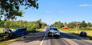 Three vehicles were involved in a collision on Lindsay Road east of Peterborough on July 3, 2025. Despite significant damage to two of the vehicles, no one was seriously injured. (Photo: Peterborough County OPP)