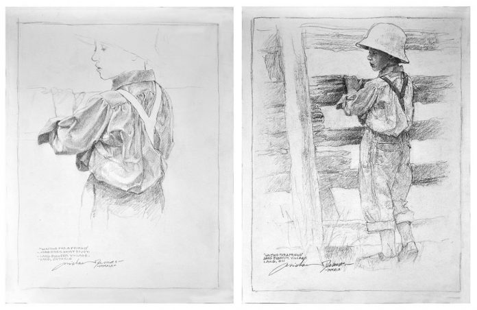"Oversized Shirt" and "Waiting for a Friend" are two sketches by world-renowned Buckhorn artist Michael Dumas. His retrospective solo exhibition "Of Light and Life" at the Agnes Jamieson Gallery in Minden from July 17 to September 13, 2025 will feature several observational sketches and preliminary drawings to give viewers a glimpse of the process behind an art piece. (Photo courtesy of Michael Dumas)