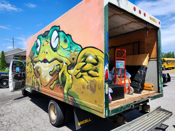 After being called by a person moving to Peterborough who said they were being asked by the mover they hired to pay more money or else the delivery would not be completed, police arrived on the scene and arrested and charged the Toronto driver of this truck with multiple offences including fraud. (Photo: Peterborough County OPP) After being called by a person moving to Peterborough who said they were being asked by the mover they hired to pay more money or else the delivery would not be completed, police arrived on the scene and arrested and charged the Toronto driver of this truck with multiple offences including fraud. (Photo: Peterborough County OPP)