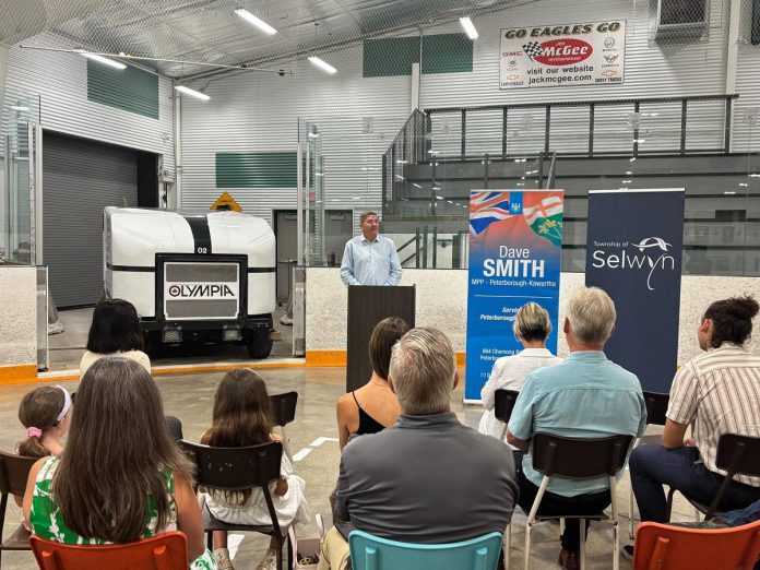 Peterborough-Kawartha MPP Dave Smith at the Ennismore Community Centre on July 25, 2025 where he announced an investment of $931,750 from the Ontario government to help the Township of Selwyn replace the arena's aging floor as well as refrigeration piping and the ice rink chiller. He later also announced a $1-million investment for a similar project at the Douro-Dummer Community Centre. (Photo: Office of MPP Smith / Facebook)