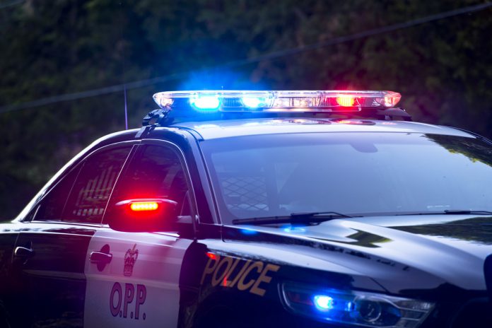 An OPP police car with lights flashing. (OPP photo)