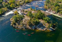 Paddlers explore the majestic Burleigh Falls in the Township of North Kawartha. Taking a guided excursion with Lovesick Kayaking is only one of the outdoor adventures you can enjoy when road tripping in North Kawartha, located in the most northern reaches of Peterborough County. (Photo: Regional Tourism Organization 8)