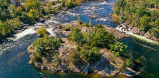 Paddlers explore the majestic Burleigh Falls in the Township of North Kawartha. Taking a guided excursion with Lovesick Kayaking is only one of the outdoor adventures you can enjoy when road tripping in North Kawartha, located in the most northern reaches of Peterborough County. (Photo: Regional Tourism Organization 8)