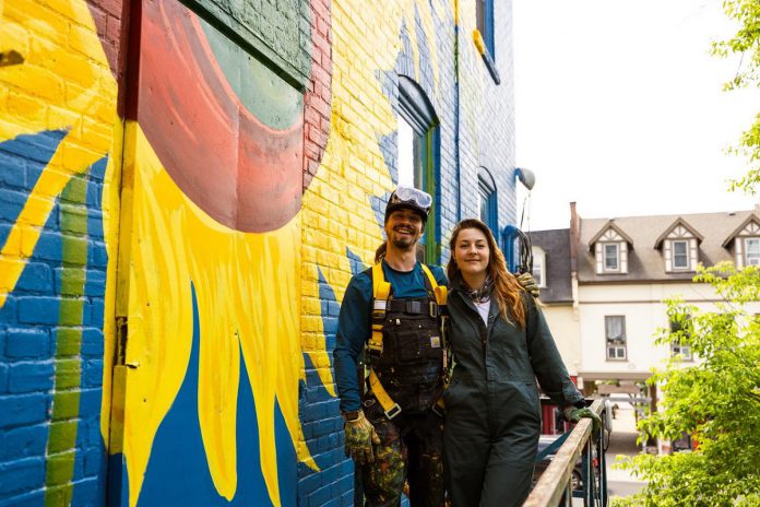 As children, Zephyr and Trinity Bugelli spent a lot of time playing house and pinball at The Only Café in Peterborough, which their mother enjoyed for its welcoming and family-friendly atmosphere. Revitalizing the iconic sunflower mural at The Only Café with the help of his sister was the debut project for Zephyr's new business Zeph Studios, through which he will be creating murals and custom artwork for clients in Peterborough. (Photo: Zach Ward)