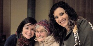 The late Erin Sullivan (left), pictured with her grandmother and her friend Megan Murphy at the 2013 ReFrame Film Festival, where Murphy screened her short documentary "Shelf Life" about Sullivan living with cystic fibrosis. 4th Line Theatre will donate $2 from every ticket sold for the August 24, 2025 performance of Murphy's play "Wild Irish Geese" to One City Peterborough and its campaign to pay off the mortgage of the Erin Sullivan House supporting individuals coming out of homelessness. (Photo: ReFrame Film Festival)