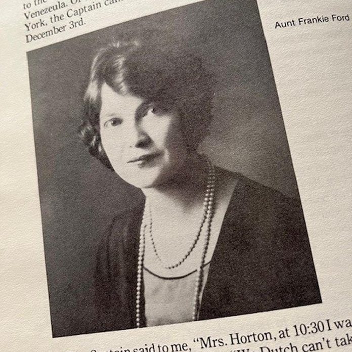 A photo of Amy Terrill's Great Aunt Frankie in the book Frankie wrote in the 1990s about her family history. While Terrill's debut novel "No Secrets Among Sisters" is inspired by the life of her great aunt, who worked in a Toronto munitions factory during World War I, Terrill has made her a suffragist working alongside Nellie McClung. (Photo courtesy of Amy Terrill)
