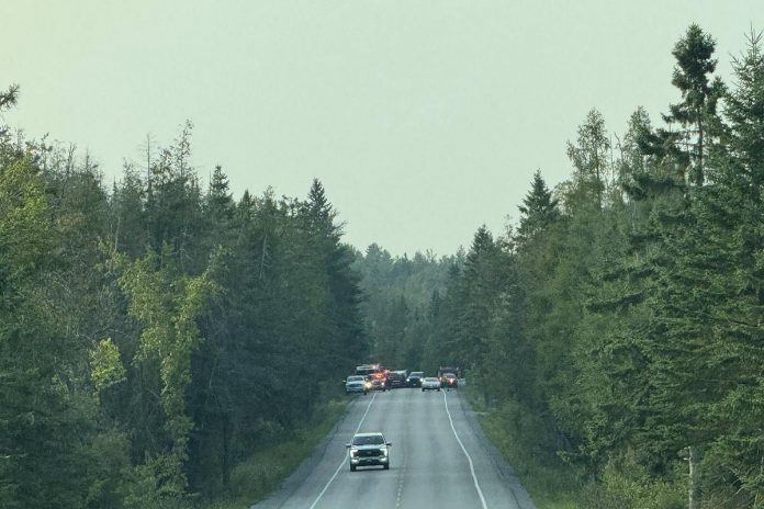 Crews responding to a forest fire east of Burnt River in Kawartha Lakes on August 9, 2025. The fire has grown from five hectares in size to 27 hectares. (Photo: Patrick Porzuczek / Facebook)