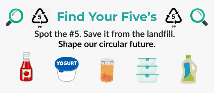 Clean Up Peterborough has launched a campaign asking residents to identify common household and workplace items made of #5 plastic to help the grassroots volunteer environmental group create a local inventory, in advance of founder Steve Paul's plan for a new micro-recycling and makerspace initiative called Second Nature Studio that will initially make use of #5 plastic before expanding to include other plastics. (Graphic: Steve Paul)