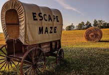 Located on the Preddy family farm in the Township of Otonabee-South Monaghan in Peterborough County, Escape Maze is an entertainment facility that offers indoor and outdoor escape rooms and mazes, laser tag, haunts, camping, and disc golf. The family-owned business supports the local economy by designing attractions for local businesses and including them in some of their activities. In return, many local businesses participate in activities and host team-building exercises at Escape Maze. (Photo courtesy of Escape Maze)