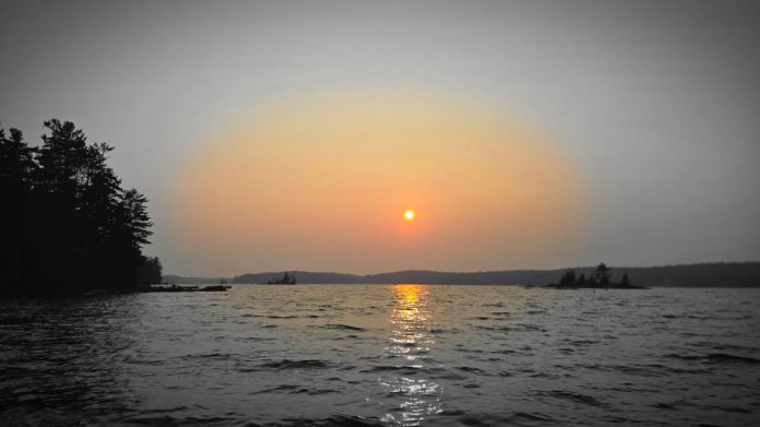 A haze of forest fire smoke obscuring the sun in Haliburton County the evening of August 2, 2025. (Photo: Jeannine Taylor / kawarthaNOW) A haze of forest fire smoke obscuring the sun in Haliburton County the evening of August 2, 2025. (Photo: Jeannine Taylor / kawarthaNOW)