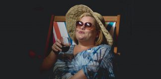 Sarah Quick in a promotional photo for the 2021 restaging of Willy Russell's one-woman play "Shirley Valentine" at Globus Theatre in Bobcaygeon. For the fourth time in her career, Quick is reprising the role of the working-class housewife from Liverpool who goes on a life-changing trip to Greece when Globus Theatre presents the play once again by popular demand for 11 performances from August 13 to 23, 2025. (Photo courtesy of Globus Theatre)