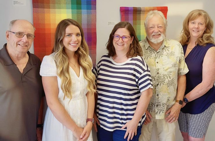 Grassroots group aims for more choice on Haliburton County’s municipal election ballots Haliburton Highlands Healthy Democracy Project (HHHDP) steering committee members Sean Pennylegion, Jessica Slade, Lauren Hunter, Barrie Martin, and Carol Moffatt in front of part of a textile collection by local artist Wendy Wood at The Link in Haliburton. The non-partisan grassroots community group was formed in 2025 to strengthen local democracy and promote higher levels of civic engagement. (Photo: HHHDP)