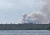 HAL019, a forest fire burning out of control in the area of County Road 49 and County Road 121 between Bobcaygeon and Kinmount in Kawartha Lakes, pictured from Bass Lake. (Photo: Laura Mclennan / Facebook)