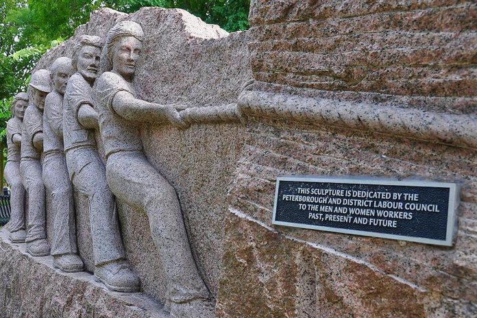 Labour Day celebrates worker solidarity, as pictured in this sculpture for workers at Millennium Park in Peterborough erected by the Peterborough and District Labour Council. The council is hosting its annual Labour Day BBQ and Celebration on September 1, 2025 from 11:30 a.m. to 2 p.m. at the Pavilion in Nicholls Oval Park in Peterborough featuring children's entertainment and live music. (Photo: Lester Balajadia)