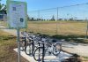 The Lindsay and District Chamber of Commerce has expanded its bike share program with new locations at Wilson Fields (pictured), Logie Park, and across from Victoria Park to provide residents and visitors of Lindsay with 25 rentable bikes across six locations. Made possible through support from the City of Kawartha Lakes Legacy C.H.E.S.T. Fund, the new bikes are intended to support tourism growth, engage new residents, and promote healthy communities. (Photo courtesy of Lindsay and District Chamber of Commerce)